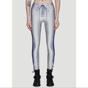 NWT BEN TAVERNITI UNRAVEL PROJECT Lace-up Metallic Pants In Silver In Grey